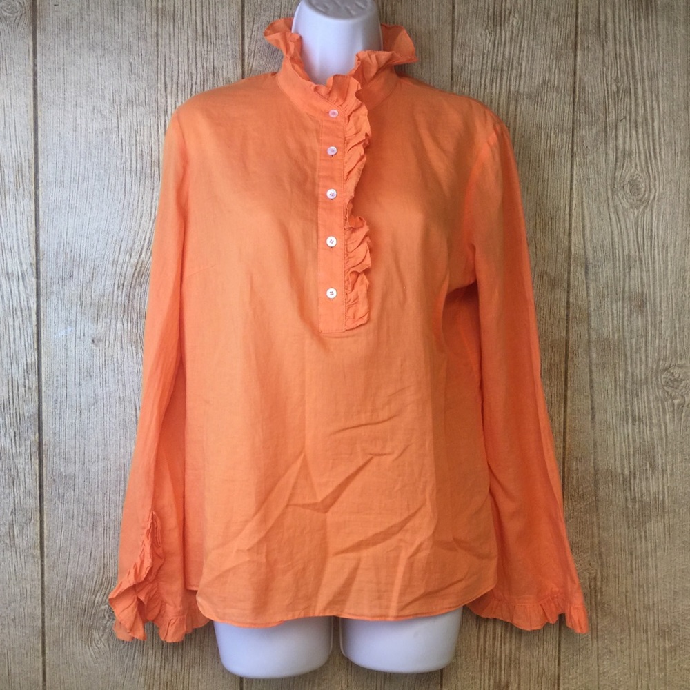 Tory Burch Blouse Top Cotton Ruffles Shirt Size 8